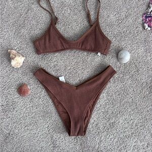 Aerie Chocolate Ribbed Bikini Set